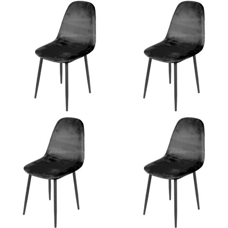 Lot de 4 chaises repas 44x53x88 cm en velours noir - HYGGE