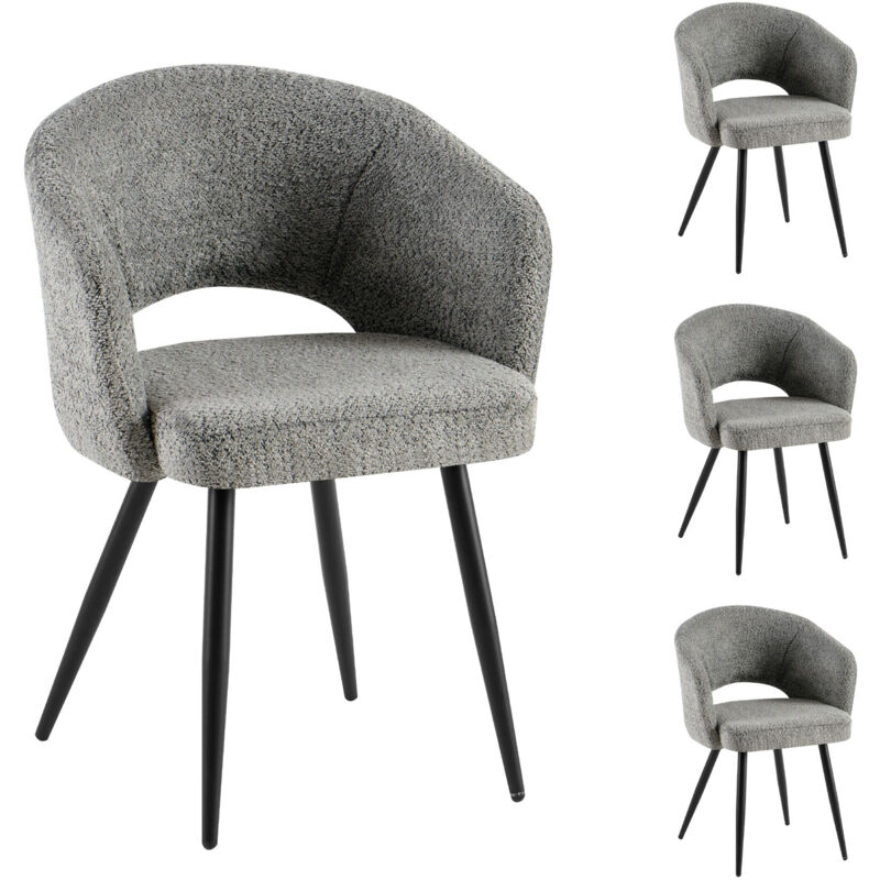 M&s - Lot de 4 chaises repas 58x53x81 cm en tissu bouclette gris