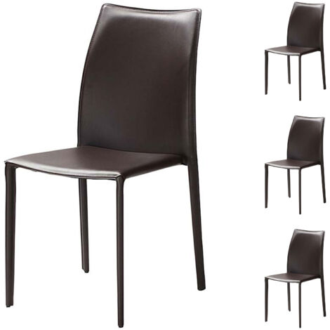 Lot de 4 chaises repas coloris marron - KIMY
