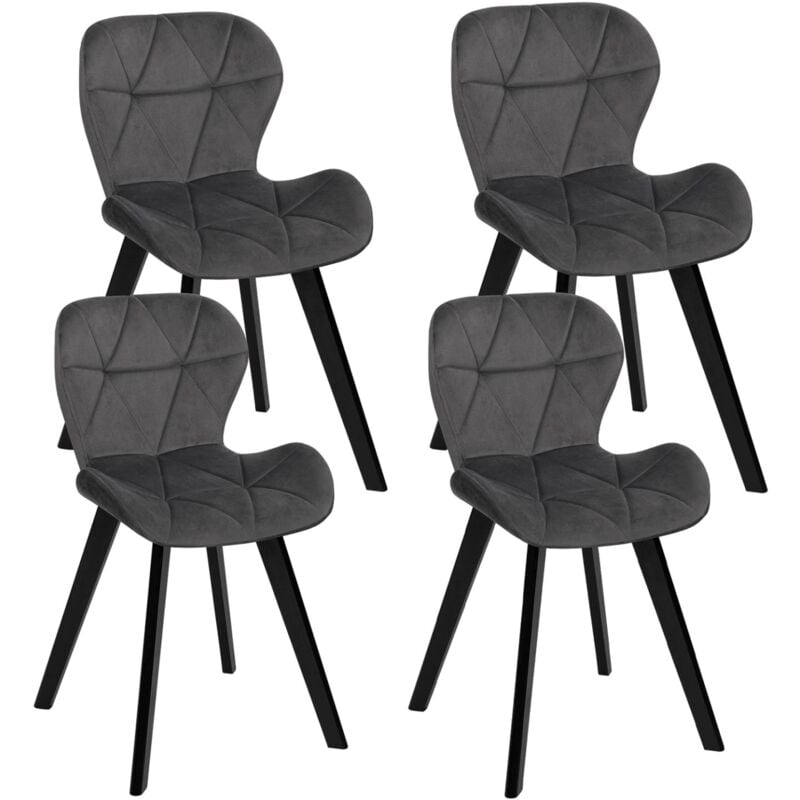 Idmarket - Lot de 4 chaises robine en velours gris foncé pieds noirs