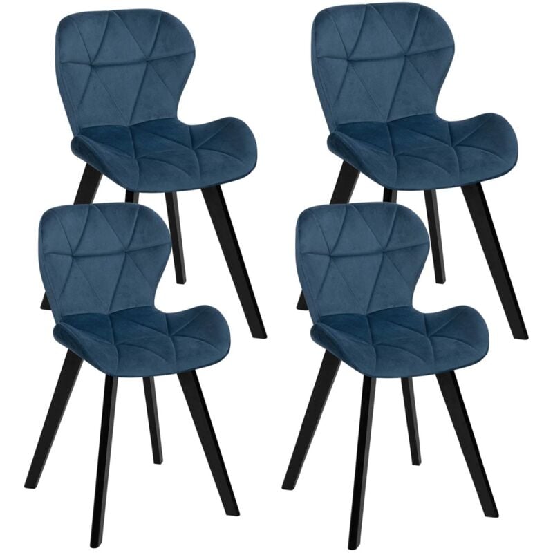 Lot de 4 chaises ROBINE en velours bleu pieds noirs