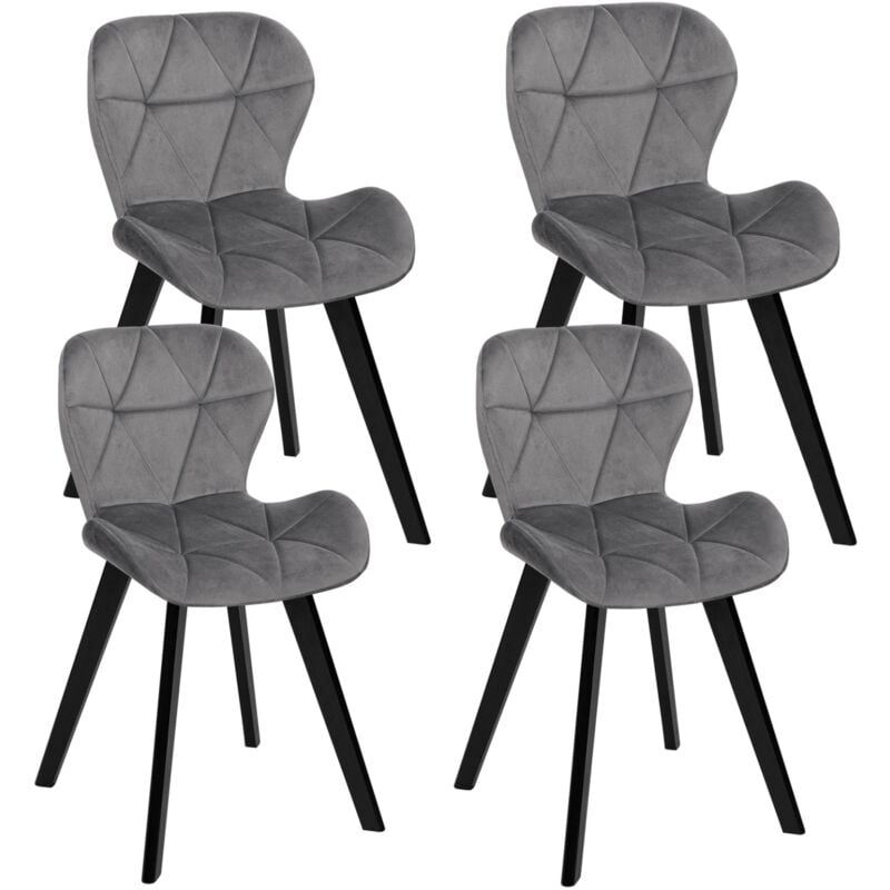 Lot de 4 chaises robine en velours gris clair pieds noirs