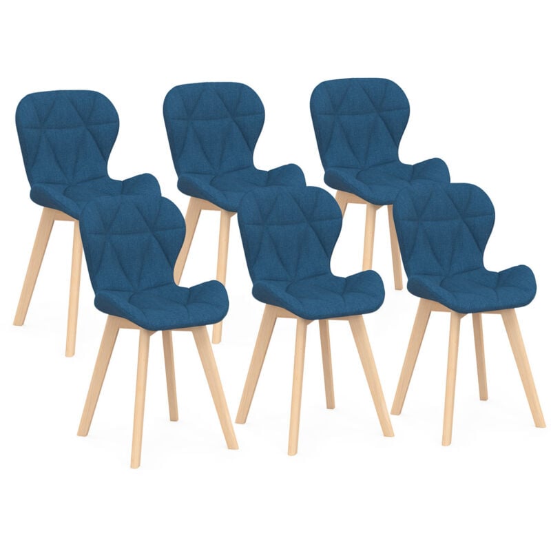 Idmarket - Lot de 6 chaises robine en tissu bleu canard pour salle à manger