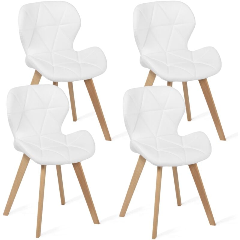 Lot de 4 chaises robine en pu blanches pour salle à manger