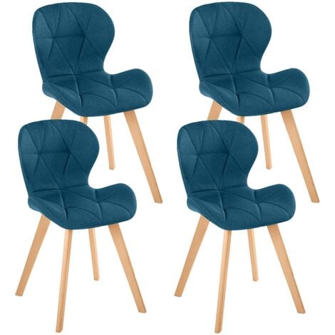 Lot de 4 chaises ROBINE en tissu bleu canard pour salle à manger - Bleu