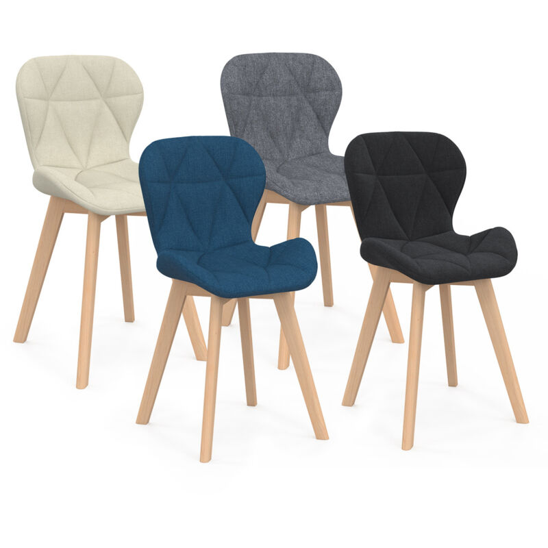 Lot de 4 chaises robine en tissu mix color bleu, gris, beige et noir