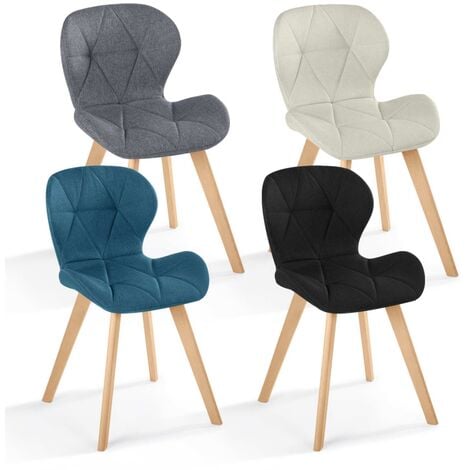 Lot de 4 chaises ROBINE en tissu mix color bleu, gris, beige et noir