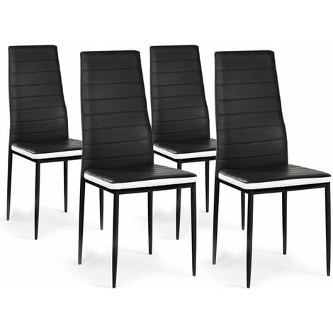 Lot de 4 chaises ROMANE noires bandeau blanc pour salle à manger - Noir