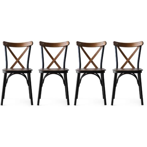Lot de 4 chaises Rostam Métal Noir et Bois massif foncé - Bois / Noir