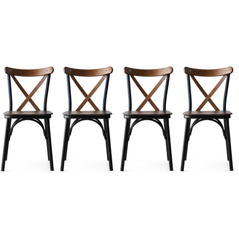 Cotecosy – Lot de 4 chaises de cuisine en métal noir et bois massif foncé – Dossier haut incurvé – Hauteur d'assise 46 cm – Confort optimal Cotecosy – Lot de 4 chaises de cuisine en métal noir et bois massif foncé – Dossier haut incurvé – Hauteur d'assise 46 cm – Confort optimal