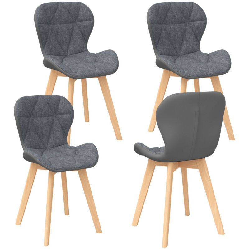 Lot de 4 chaises roxane bi-matière en tissu et pu grises pour salle à manger