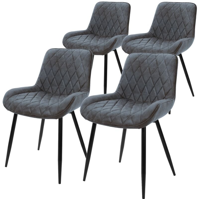 Ml-design - Lot de 4 Chaises de Salle à Manger - Anthracite - Style Rétro - Assise Rembourrée Aspect Velours - Pieds en Métal Noir - Dossier et
