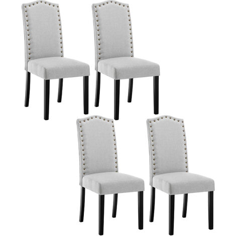 Lot de 4 Chaises Salle à Manger en Lin WOLTU, Chaise de Cuisine avec Dossier Haut, Chaise Salon Rembourré, Gris Clair