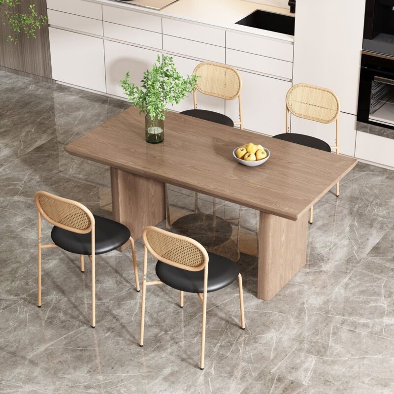 Fairwhale - Lot de 4 chaises salle à manger en rotin marron/noir, pieds métal, design moderne et décontracté pour salon ou chambre