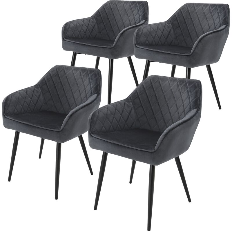 Ml-design - Lot de 4 Chaises de Salle à Manger avec Accoudoirs et Dossier, Anthracite, Revêtement en Velours, Pieds en Métal Noir, Chaise de Cuisine