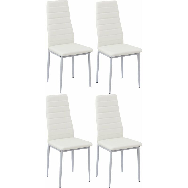 Lot de 4 Chaises Salle à Manger, Blanc, Pieds en Métal