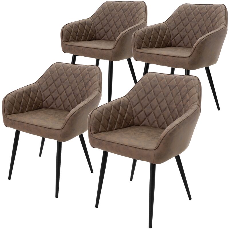 Ml-design - Lot de 4 Chaises de Salle à Manger avec Accoudoirs et Dossier, Marron, Revêtement en Simili, Pieds en Métal Noir, Chaise de Cuisine Salon