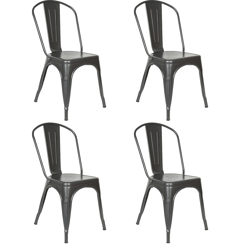 Skecten - Lot de 4 Chaises Salle à Manger Style Industriel en Métal Empilable Tabouret de Cuisine Vintage Assise Métal 854545cm Gris