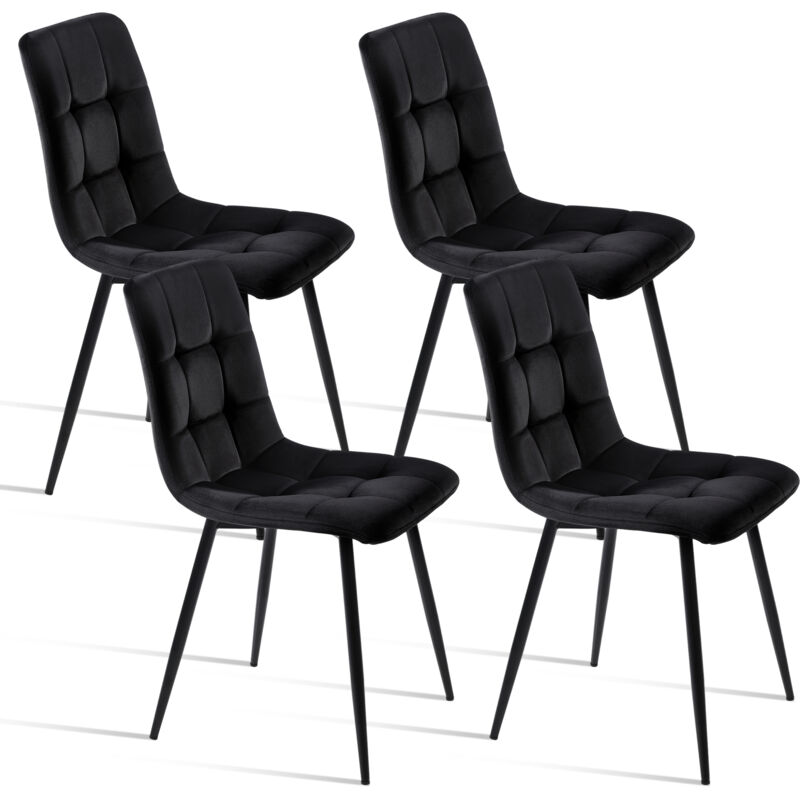 Nmonet - Lot de 4 chaises salle à manger, velours, pieds métal, style scandinave, chaise coiffeuse - Noir