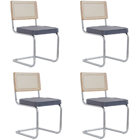 Lot de 4 chaises salle à manger vintage rotin plastique chaise bureau maison chambre dossier assise rembourrée velours grain nacre