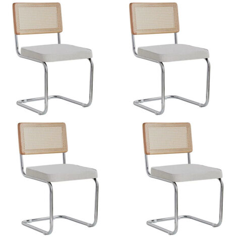 Lot de 4 chaises salle à manger vintage rotin plastique chaise bureau maison chambre dossier assise rembourrée velours grain nacre