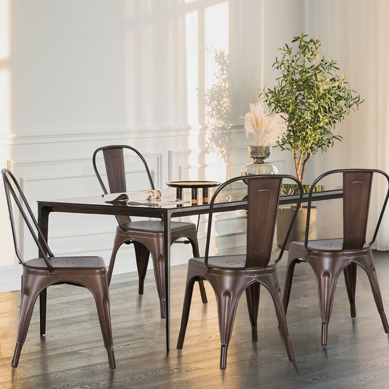Sifree - Lot de 4 Chaises Salle Manger Industrielles, Chaise Bistrot Metal, Chaise Cuisine avec Dossier, Ensemble de Chaises Empilables pour Salon,