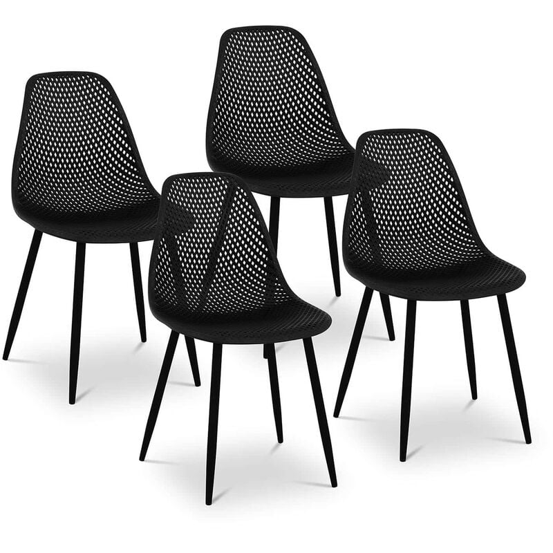 Helloshop26 - Lot de 4 chaises salon salle à manger restaurants, les cafés, les bureaux et les salles d'attente 150 kg max noir