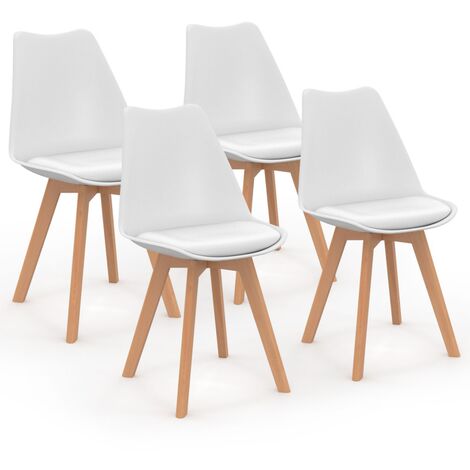 Lot de 4 chaises SARA blanches pour salle à manger design scandinave - Blanc