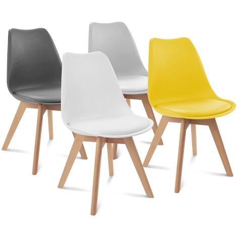 main image of "Lot de 4 chaises SARA mix color gris foncé, gris clair, blanc et jaune"
