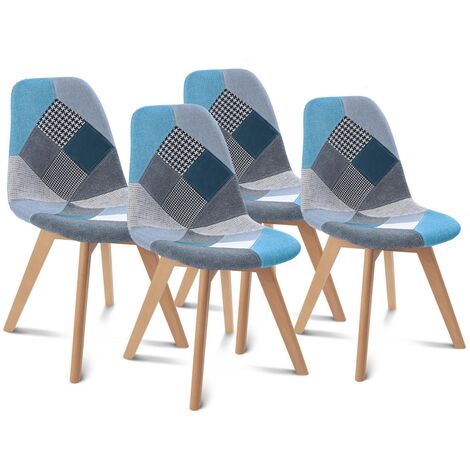 Lot de 4 chaises SARA motifs patchworks bleus - Multicolore