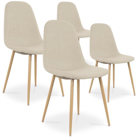 Intensedeco – Lot de 4 chaises scandinaves en tissu beige – Dossier ergonomique – Pieds imitation bois – Dimensions L45xP55xH87 cm
