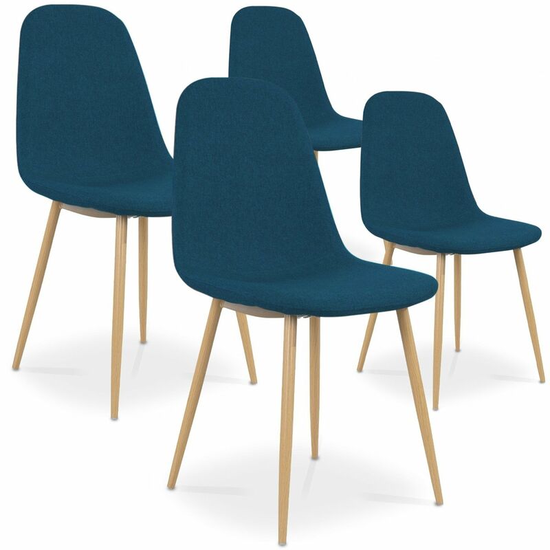Intensedeco - Lot de 4 chaises scandinaves Bali tissu bleu canard