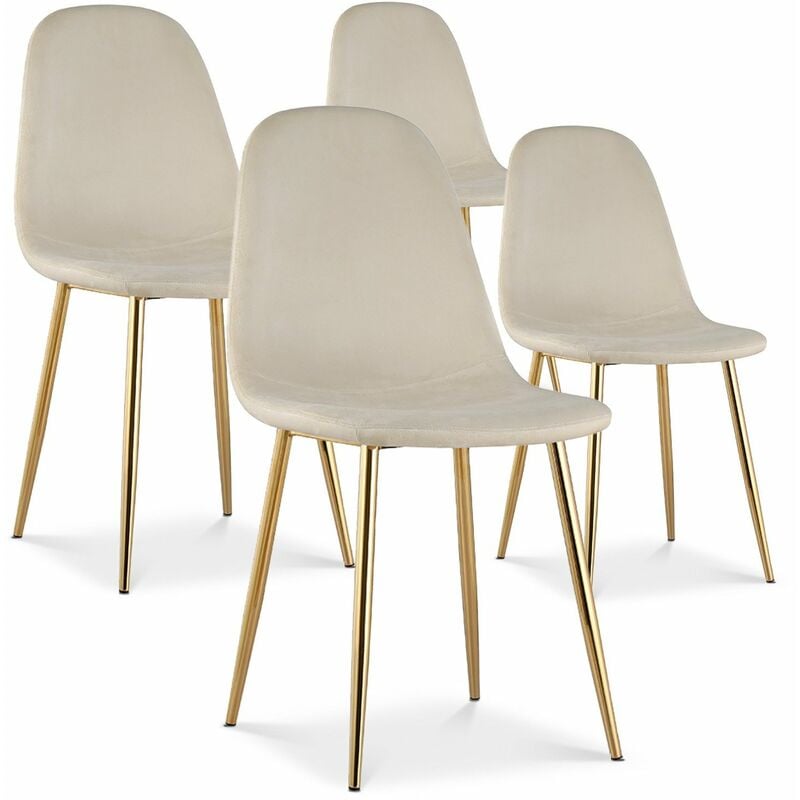 Lot de 4 chaises Bali velours beige pieds doré