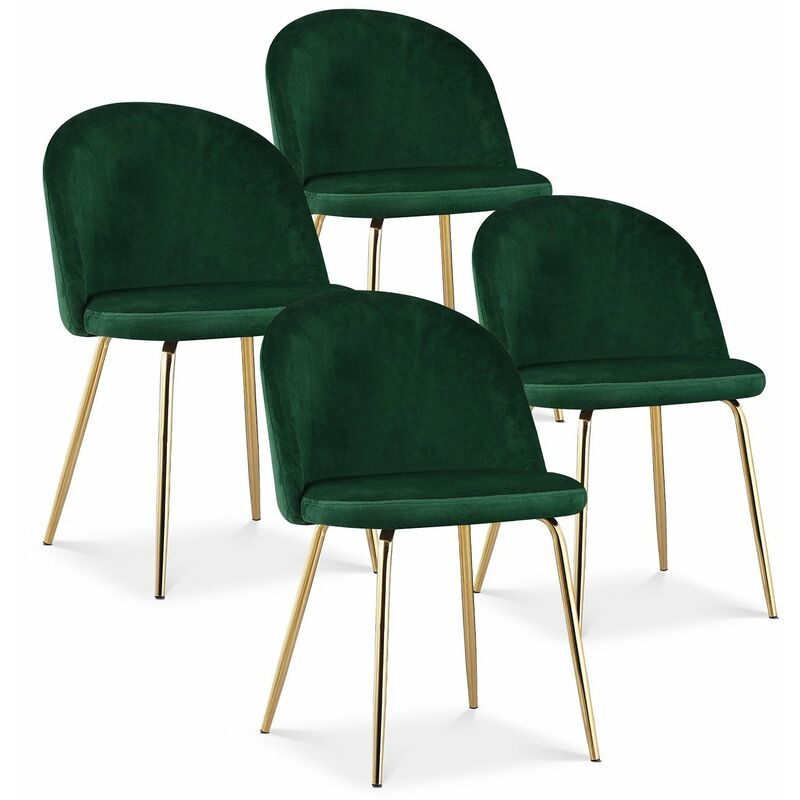 Intensedeco - Lot de 4 chaises Cecilia Velours Vert pieds dorés