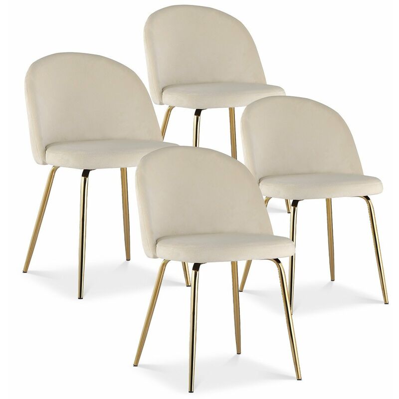 Intensedeco - Lot de 4 chaises Cecilia Velours Beige pieds dorés