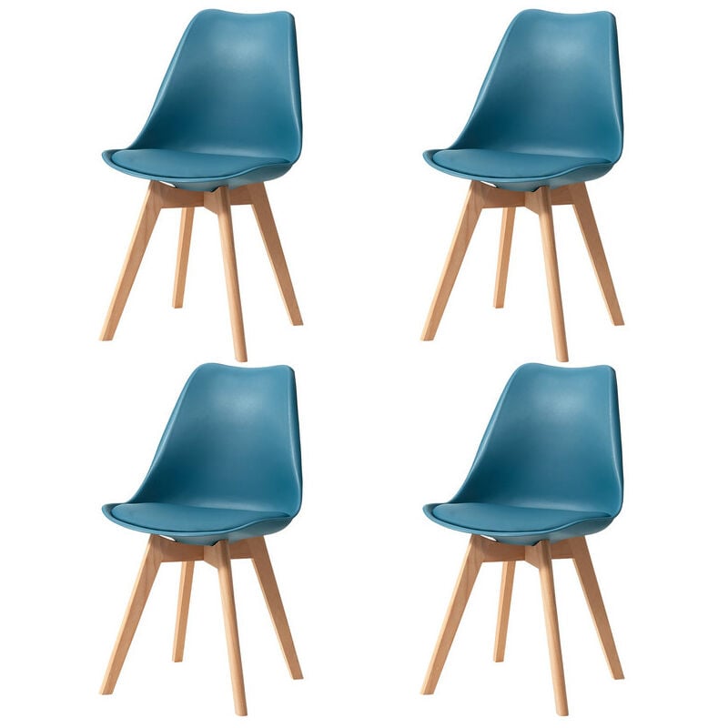 Wokaka - Lot de 4 Chaises - Scandinaves - Chaises de Salle à Manger - Pieds en Bois - Bleu