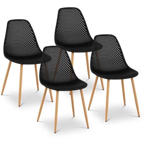 Lot de 4 Chaises Scandinaves Cuisine Salle À Manger Plastique / Acier Noir 150kg