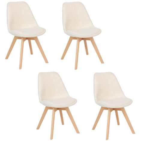 Lot de 4 chaises scandinaves en bouclette avec pieds en bois BAYA