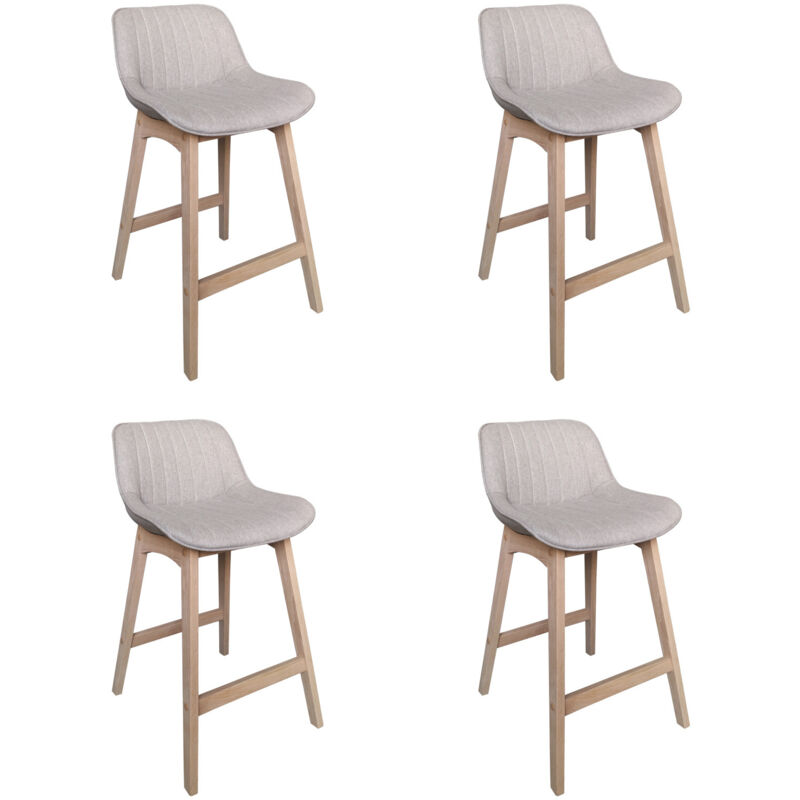 Mob-in - Tabourets de bar 65cm en chêne et assise tissu gris clair mellow - Lot de 4