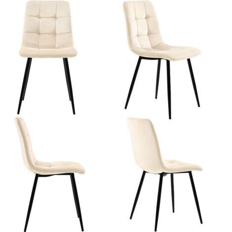 Lot de 4 chaises scandinaves en velours beige - pieds métal noir, rembourrage mousse haute densité