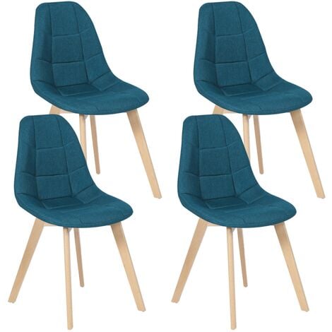 Lot de 4 chaises GABY bleues en tissu pour salle à manger