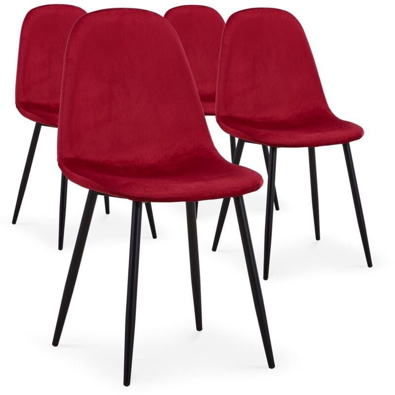 Cotecosy - Lot de 4 chaises Gao Velours Rouge