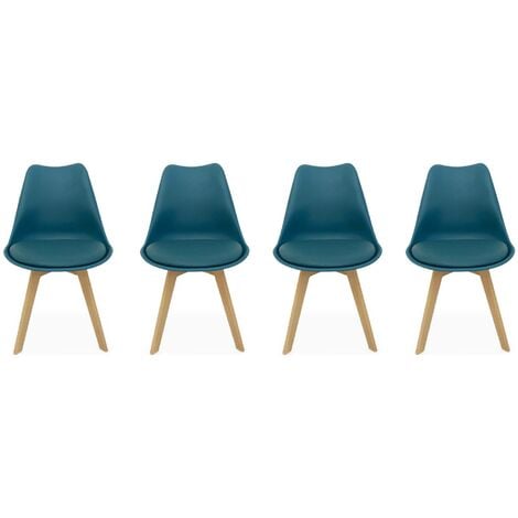 Lot de 4 chaises scandinaves. pieds bois de hêtre. chaises 1 place. bleu canard