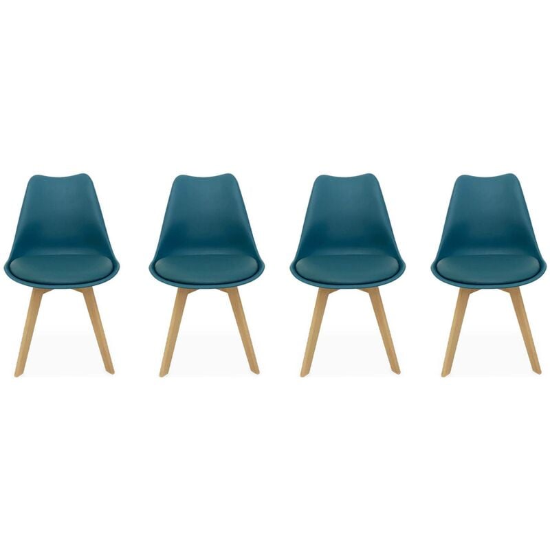 Sweeek - Lot de 4 chaises scandinaves. pieds bois de hêtre. chaises 1 place. bleu canard