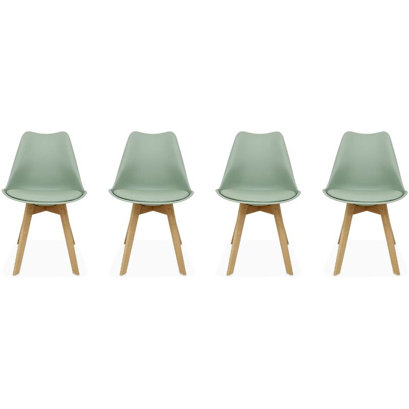 Lot de 4 chaises scandinaves. pieds bois de hêtre. chaises 1 place. vert céladon