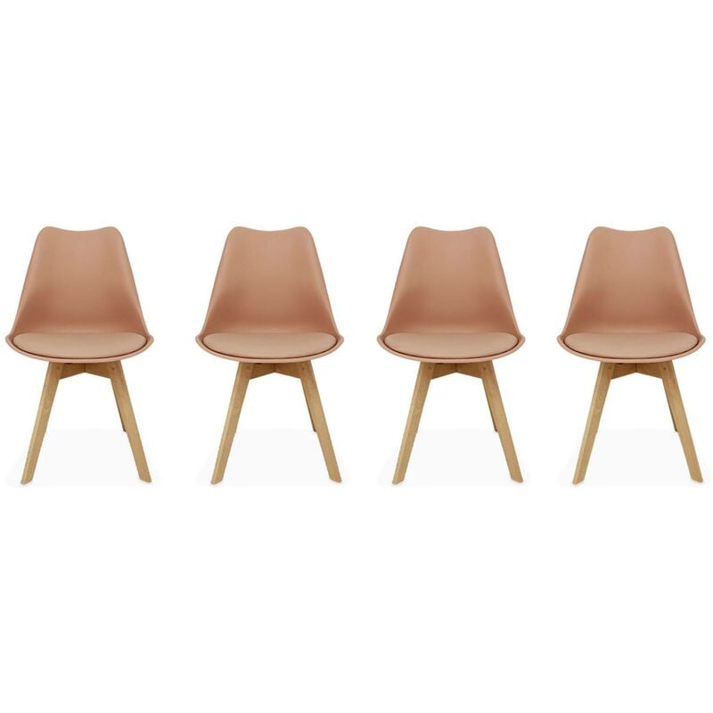 Lot de 4 chaises scandinaves. pieds bois de hêtre. chaises 1 place. vieux rose