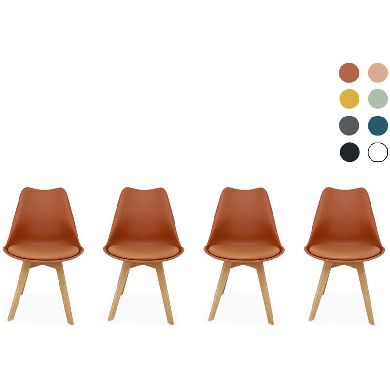 Lot de 4 chaises scandinaves. pieds bois de hêtre. chaises 1 place. terracotta