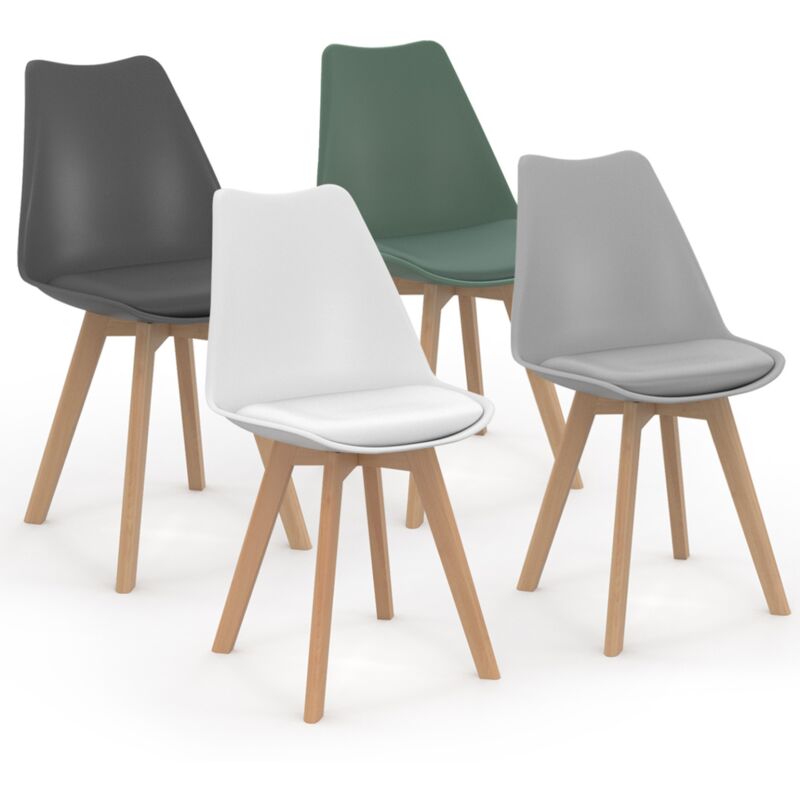 Lot de 4 chaises scandinaves sara mix color gris clair, blanc, gris foncé, vert