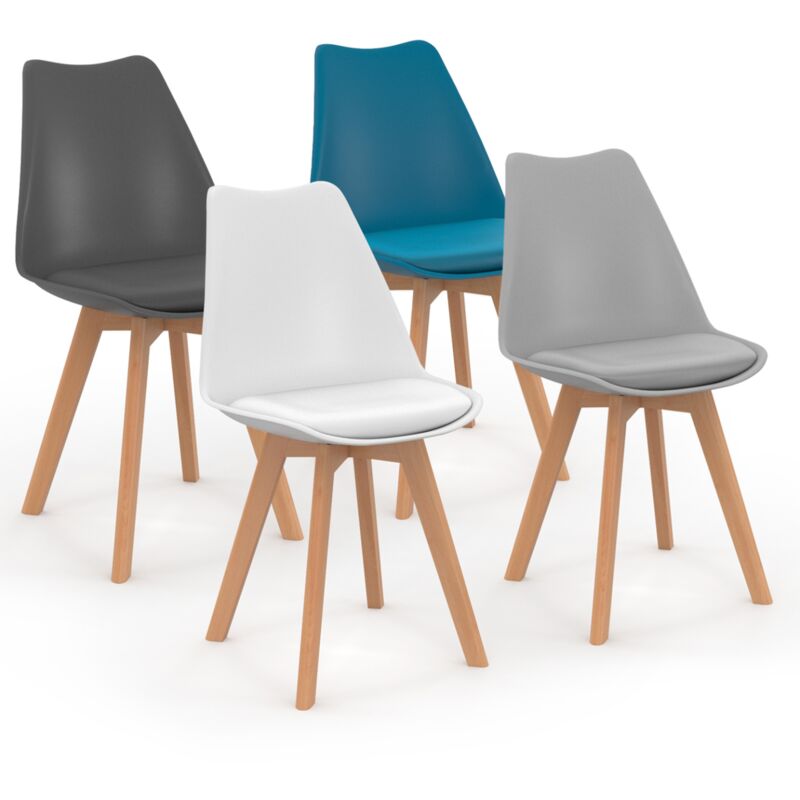 Chaises scandinaves 4 couleurs : gris foncé, gris clair, blanc et bleu