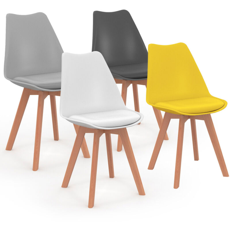 Chaises scandinaves 4 couleurs : gris foncé, gris clair, blanc et jaune